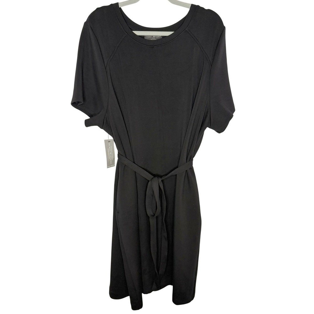 Lane Bryant T-Shirt Dress Women 26/28 Black Tie Waist Pocket Modal A83814 NWT
